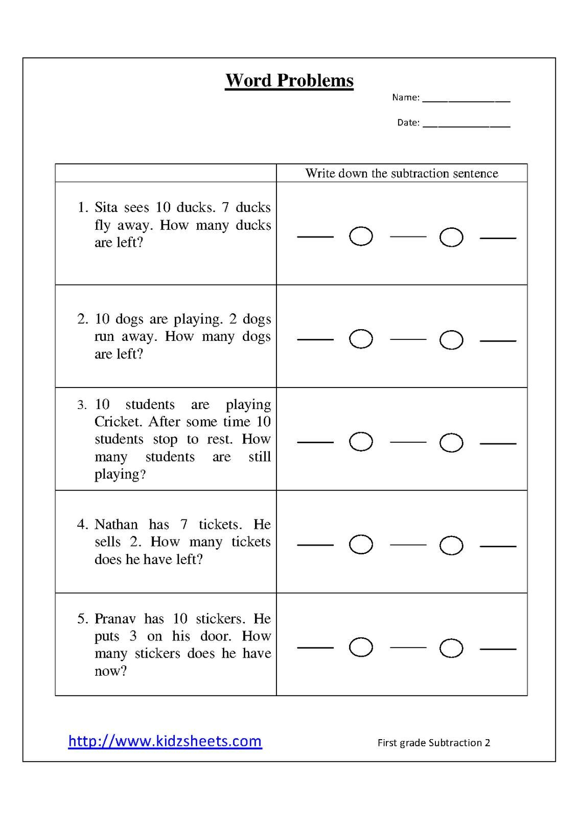 10 Free Printable 2nd Grade Math Worksheets Word Problems 1st Grade