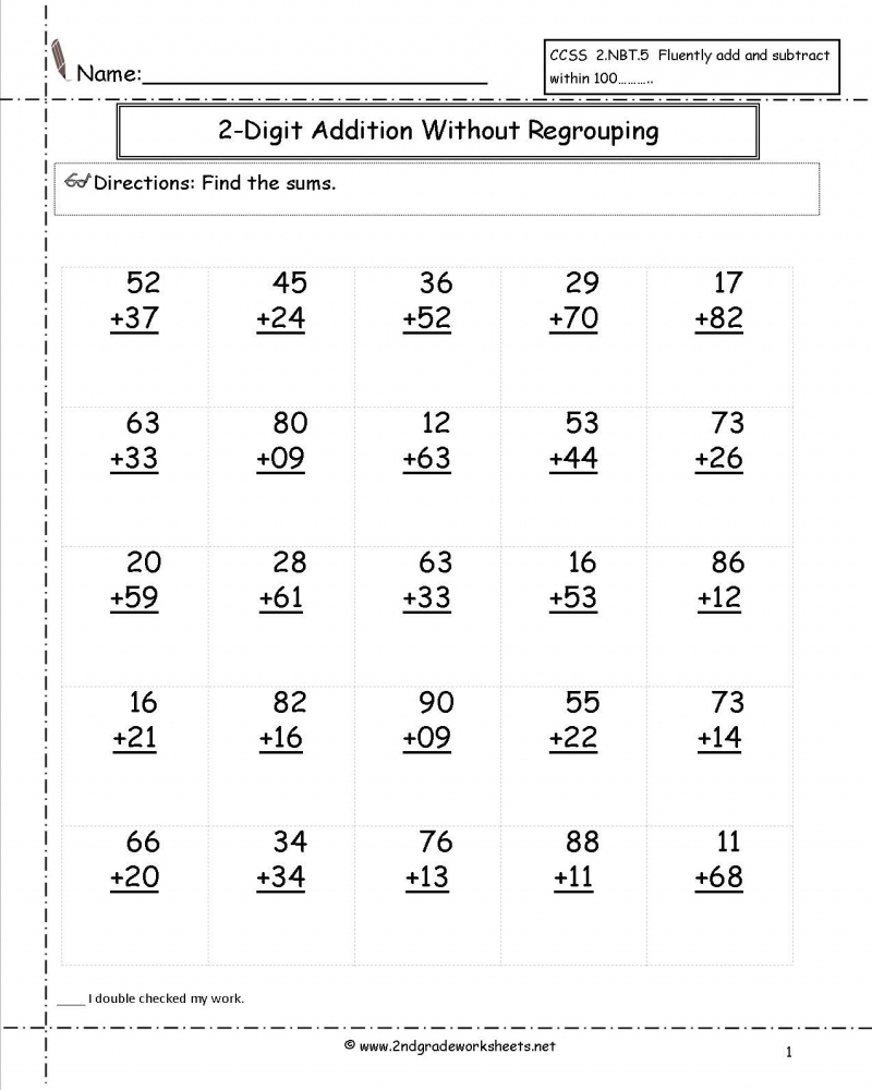 2 Digit Addition Worksheets 2nd Grade Math Worksheets Printable