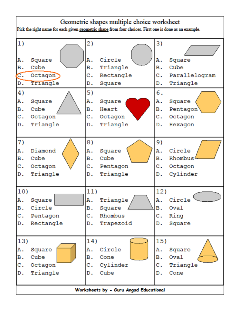 2 Dimensional Shapes Worksheet