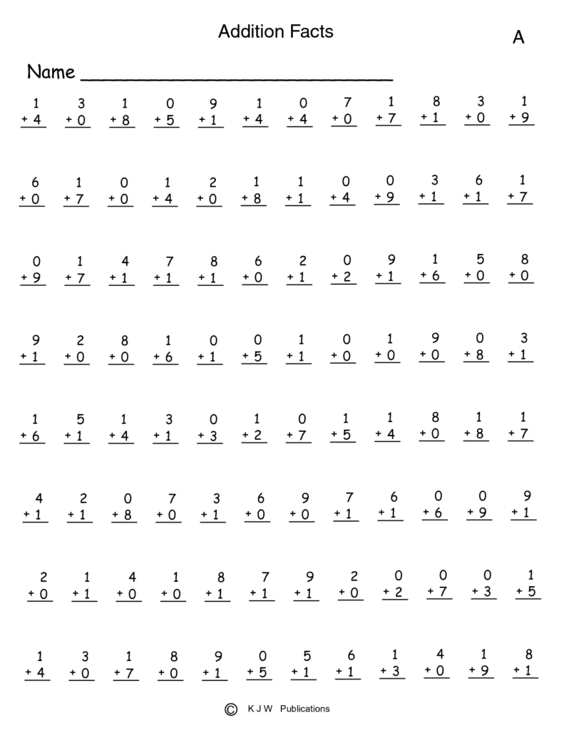 20 Math Facts Worksheets