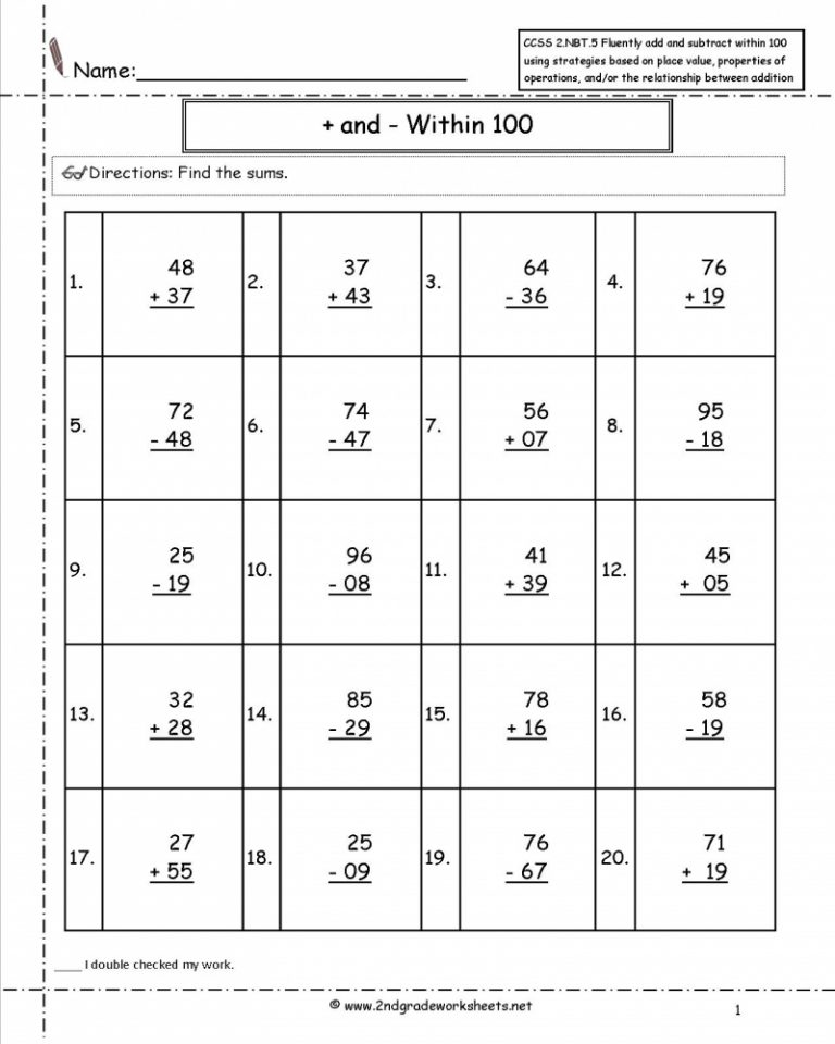 2Nd Grade Math Common Core State Standards Worksheets Math Worksheets