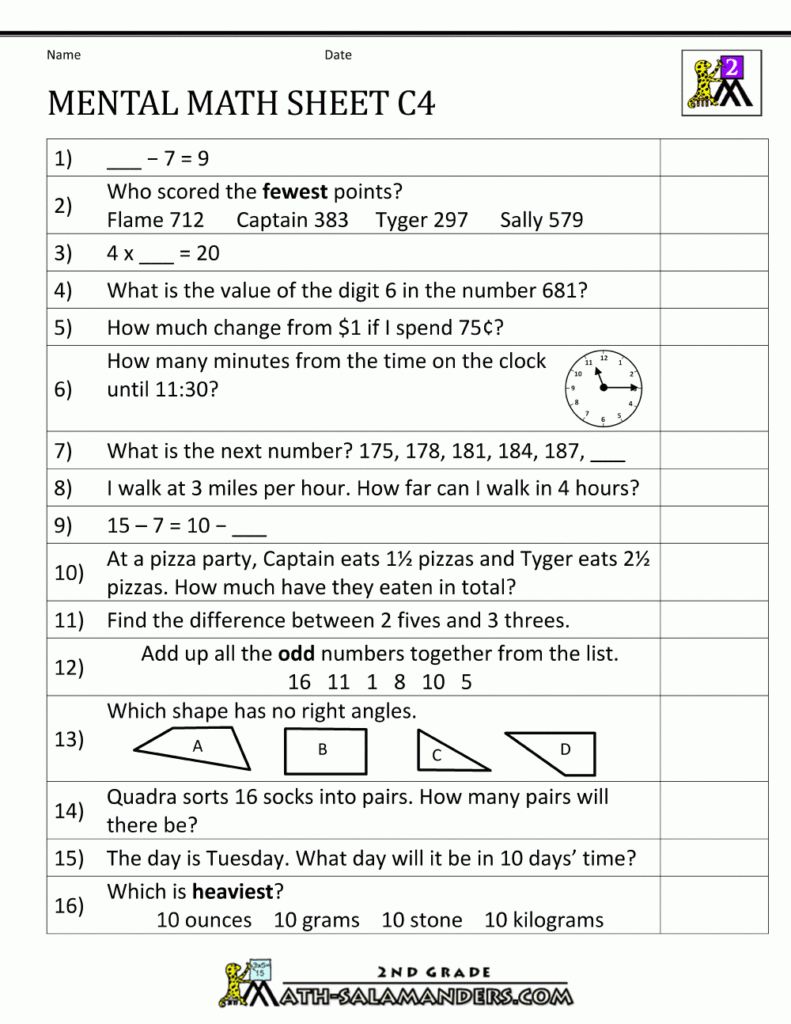 2nd Grade Mental Math Worksheets 2nd Grade Mental Math Worksheets 