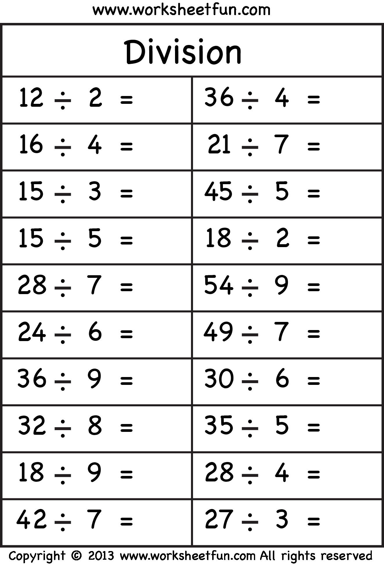 5 Free Math Worksheets Third Grade 3 Division Division Facts 1 To 10