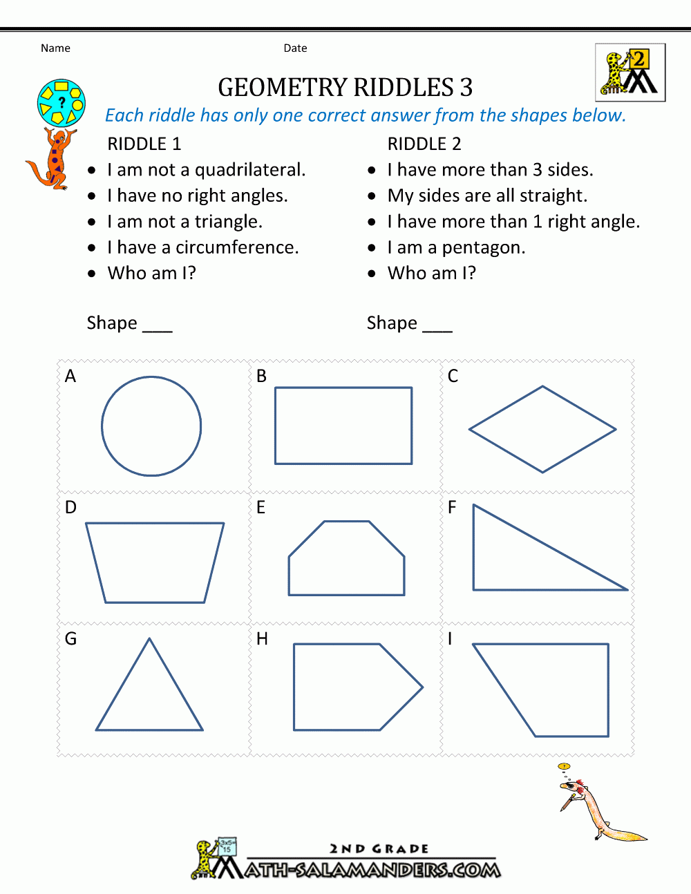 8 2nd Grade 2d Shapes Worksheets Shapes Worksheets 2nd Second Grade