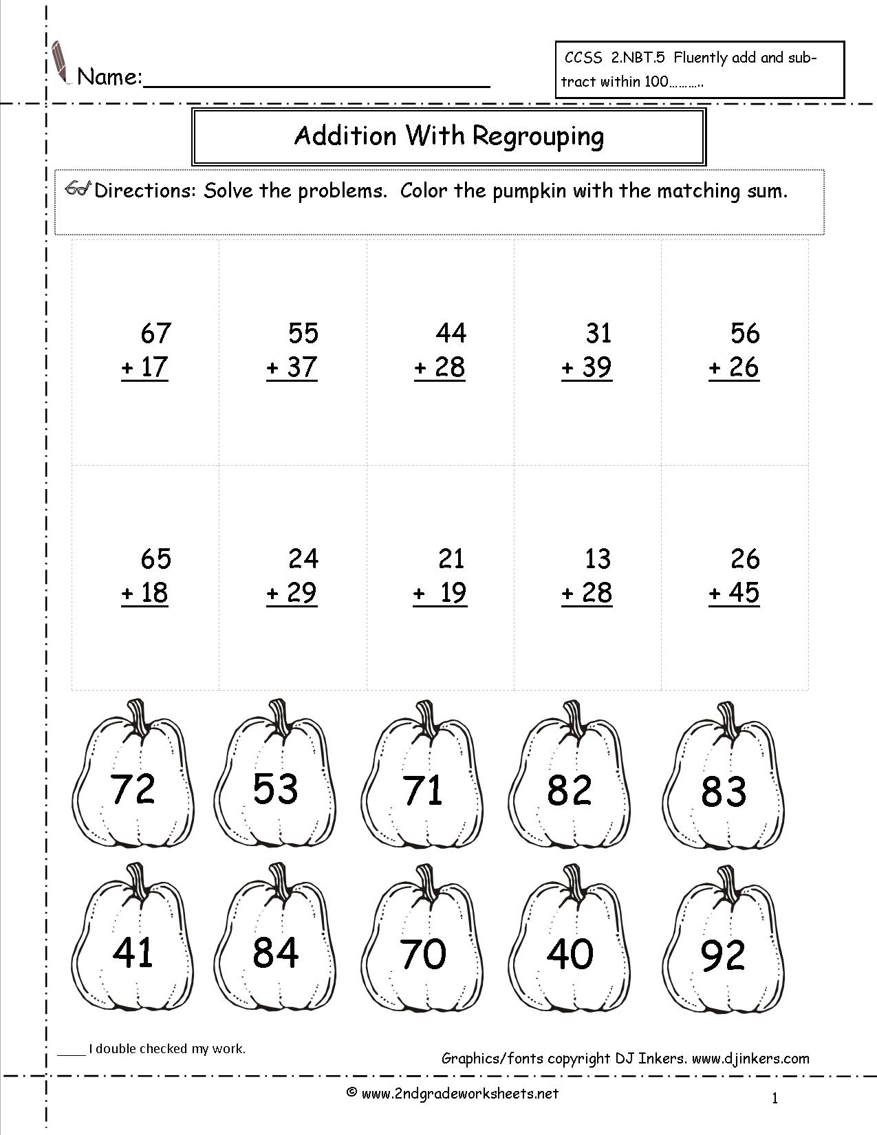 Adding With Regrouping Second Grade Math Practice