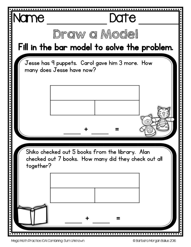 Bar Models Worksheets 2nd Grade Word Problems Math Practice 