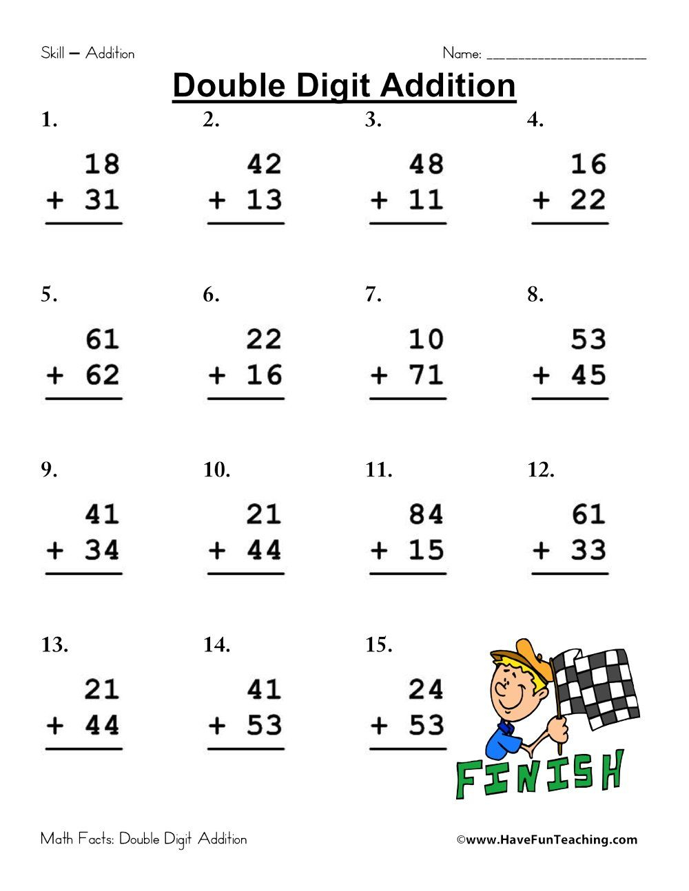 Brilliant Two Digits Addition Worksheets Letter J Pdf