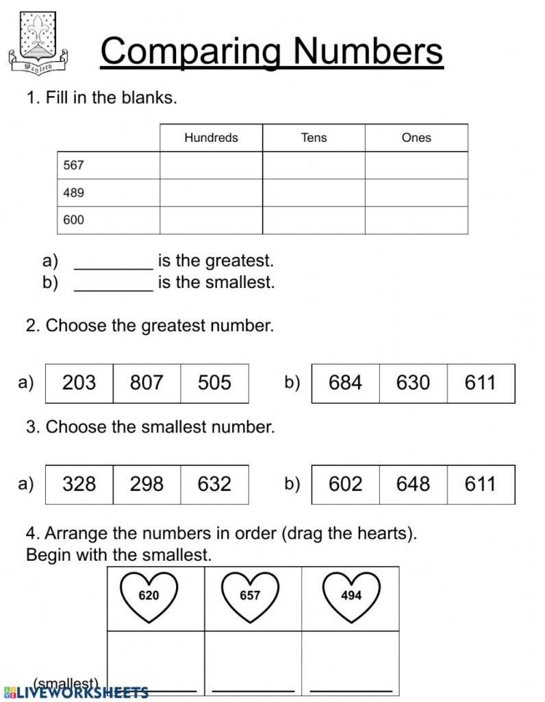 Comparing Numbers Second Grade Worksheet