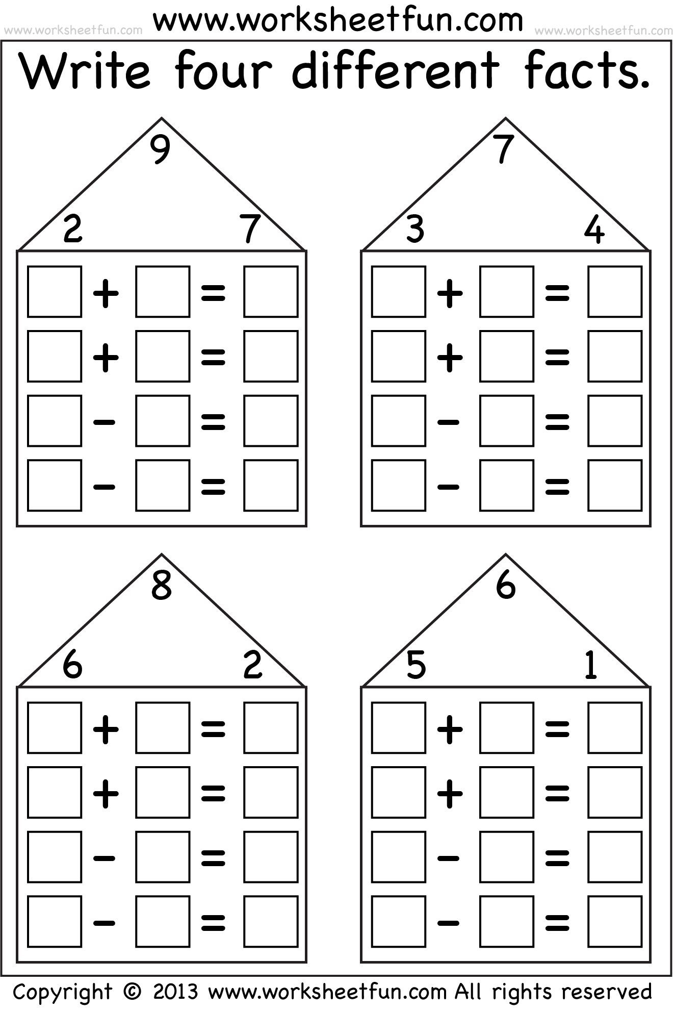 Fact Family Houses Fact Family Worksheet Family Worksheet First 