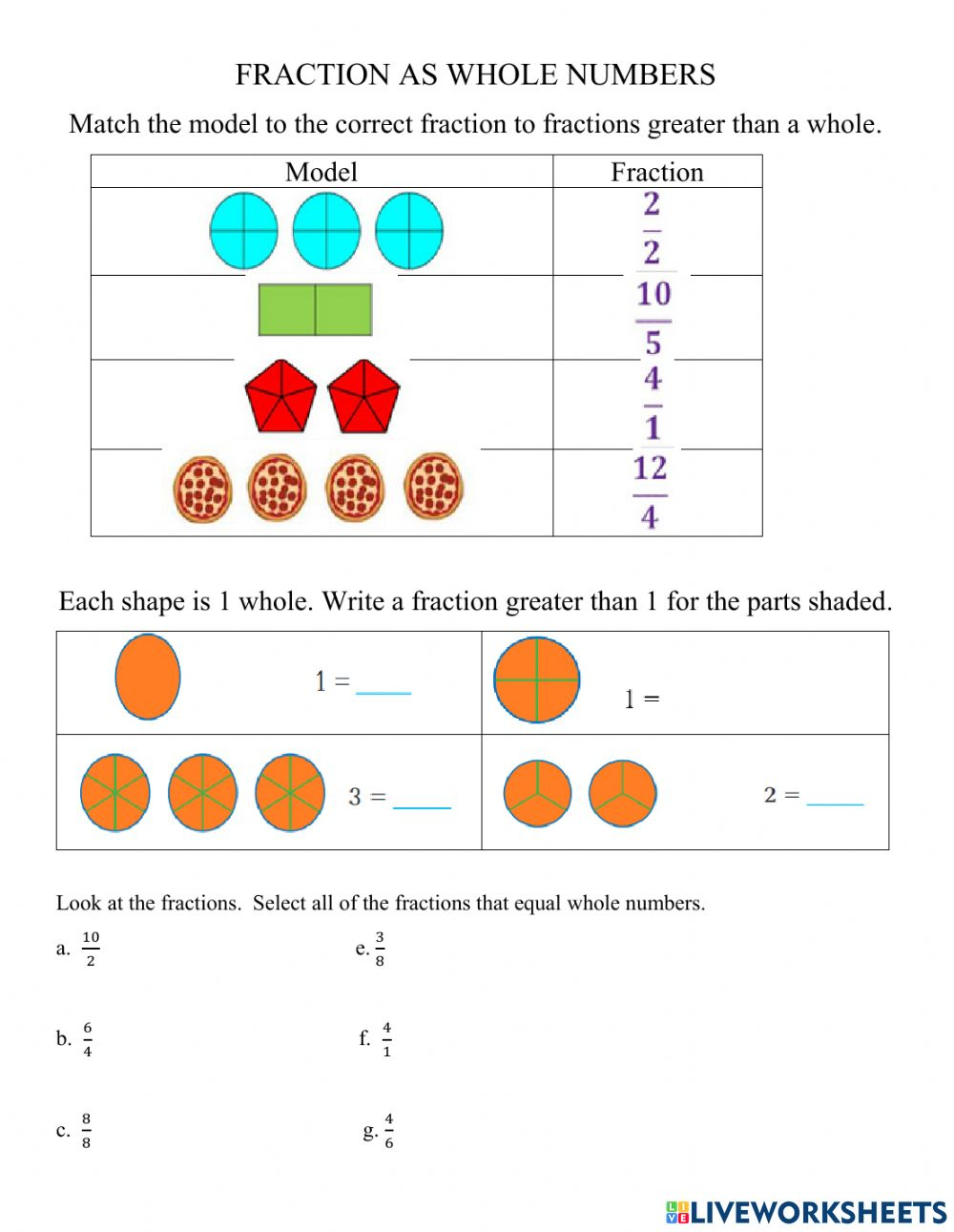 Fractions Greater Than 11 Worksheet