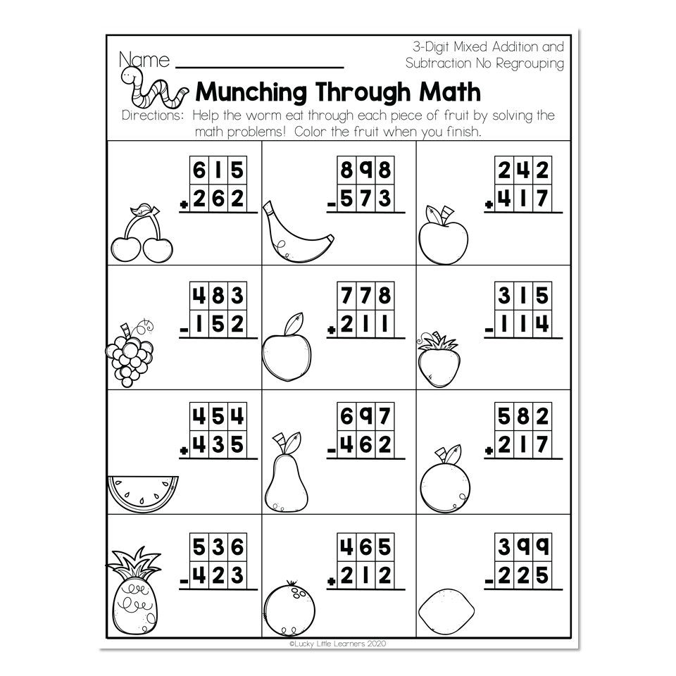 Free Addition And Subtraction Worksheets 3 Digit With Regrouping 