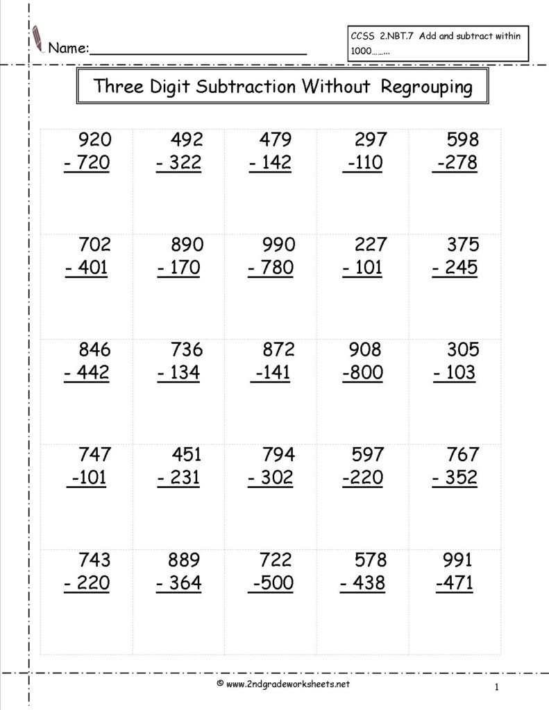 Free Printable 3 Digit Subtraction With Regrouping Worksheets Free 