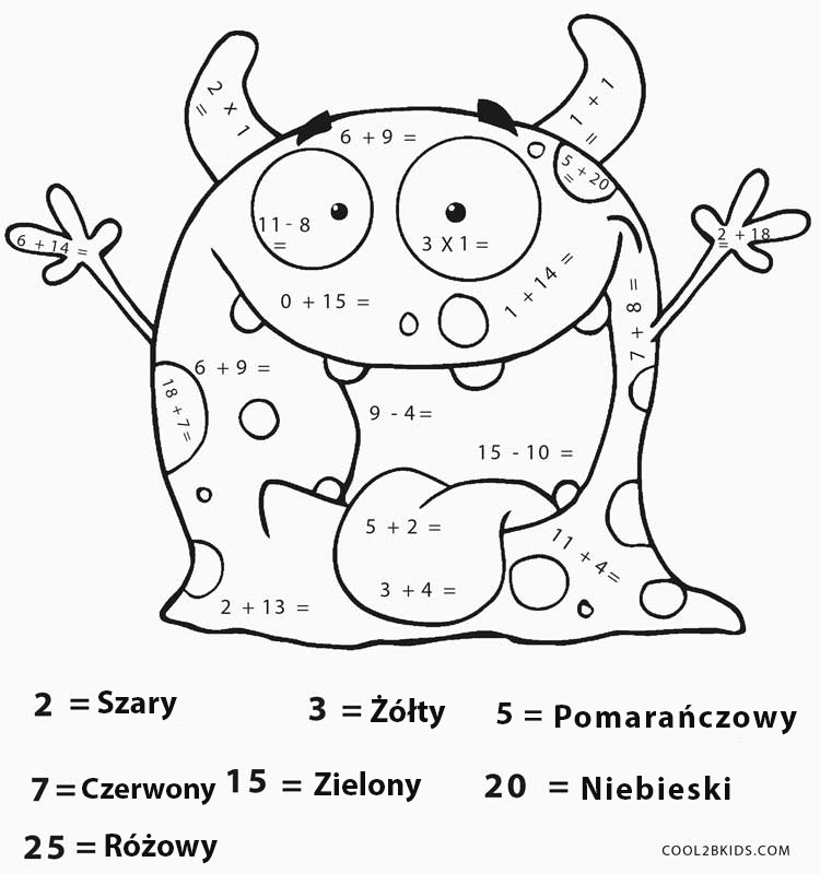 Kolorowanki Z Dzia aniami Matematyczne Do Druku Dodawanie I