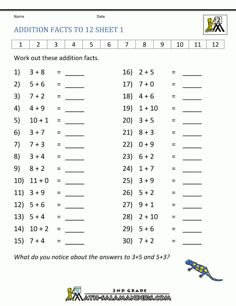 Learning Addition Facts To 12