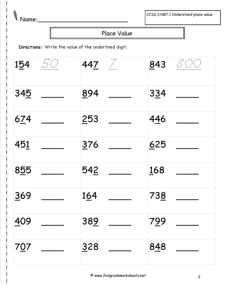 Math Place Value Worksheets To Hundreds Grade 2 Place Value And
