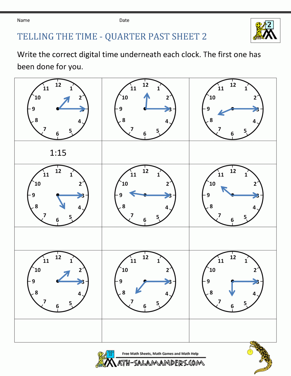 Math Salamanders Telling Time