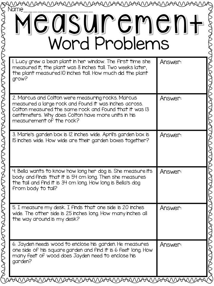 Measurement Activities For 2nd Grade Measurement Word Problems Word 