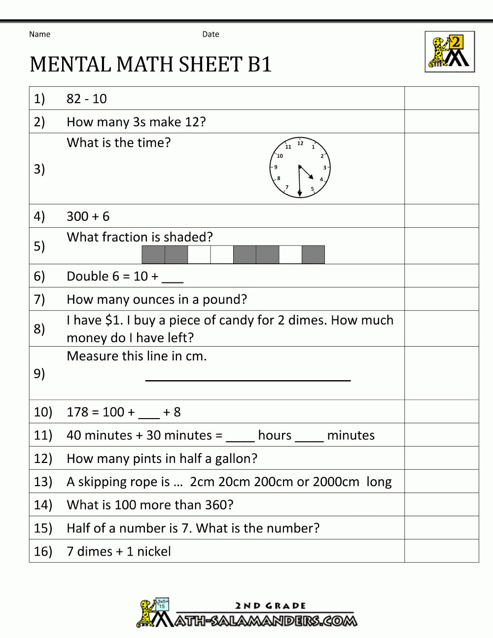 Mental Math 2nd Grade