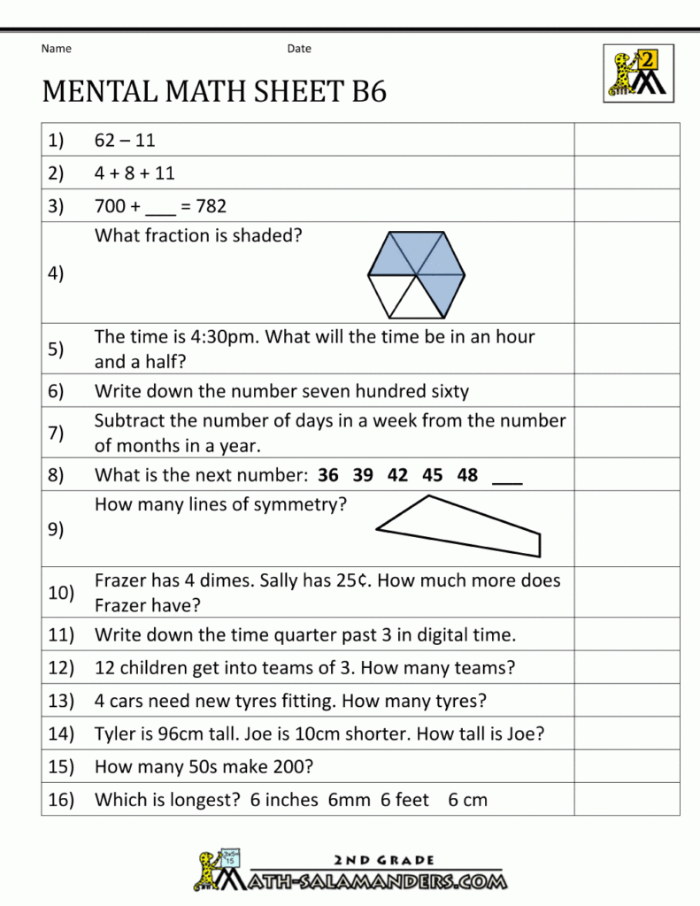 Mental Math Worksheet 2nd Grade Mental Math Worksheet 2nd Grade 