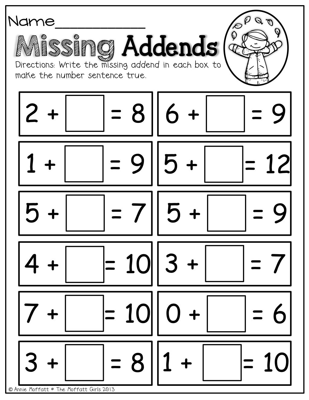 Missing Addends 2nd Grade Math Worksheets First Grade Math