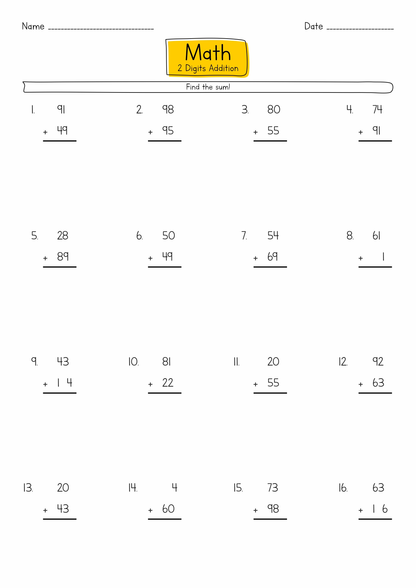 Printable Math Addition Worksheets