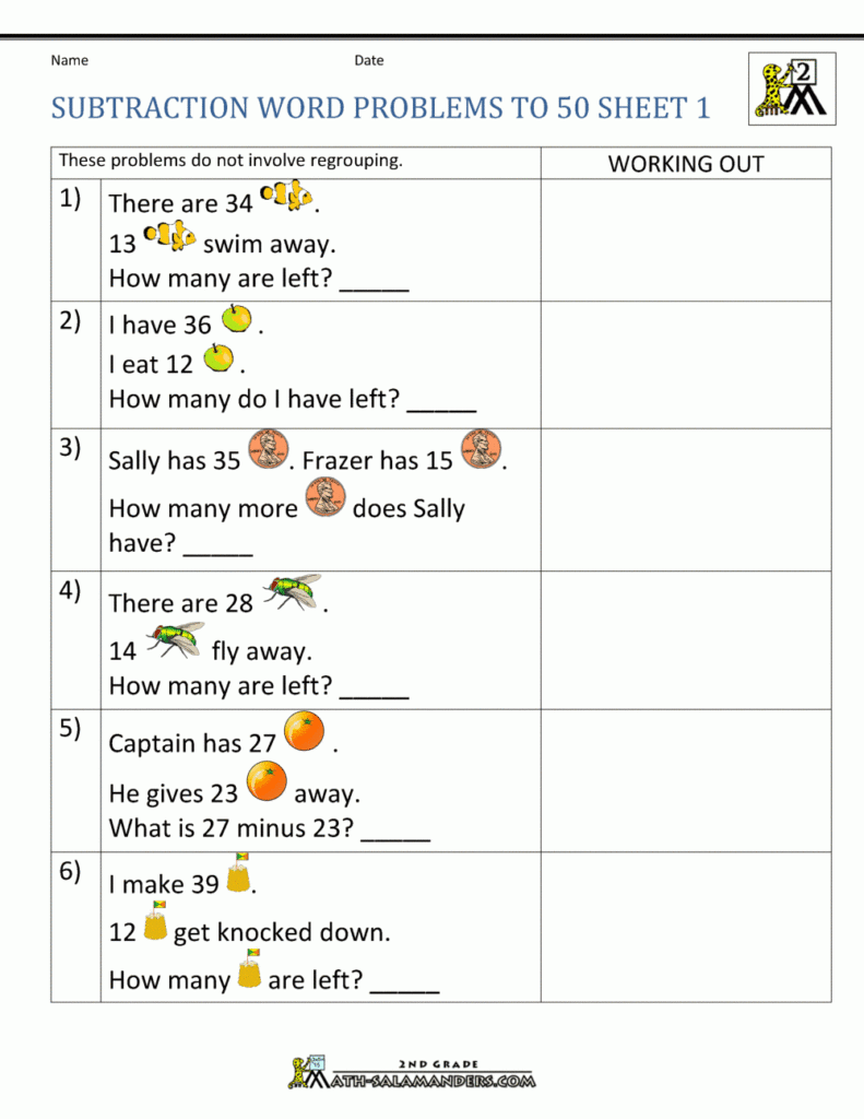 Printable Second Grade Math Word Problem Worksheets Free 2nd Grade 