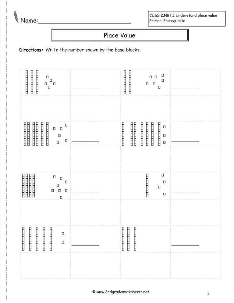 Second Grade Place Value Worksheets Free Printable Base Ten Block 