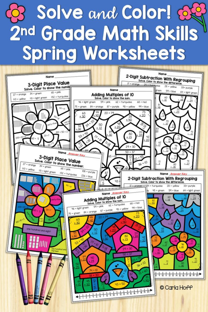 SPRING 2nd Grade Math Skills Color By Code Worksheets 2nd Grade Math 