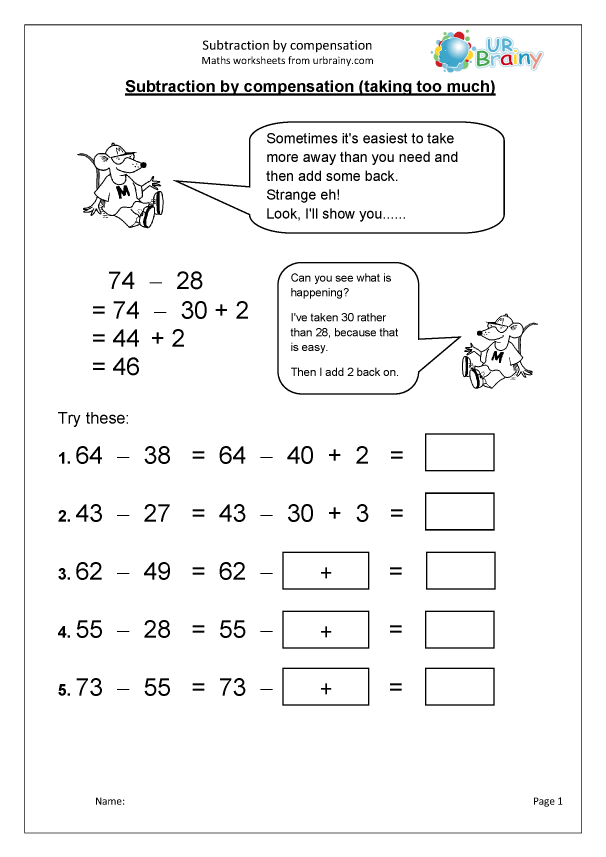 Subtraction By Compensation Subtraction Maths Worksheets For Year 3 
