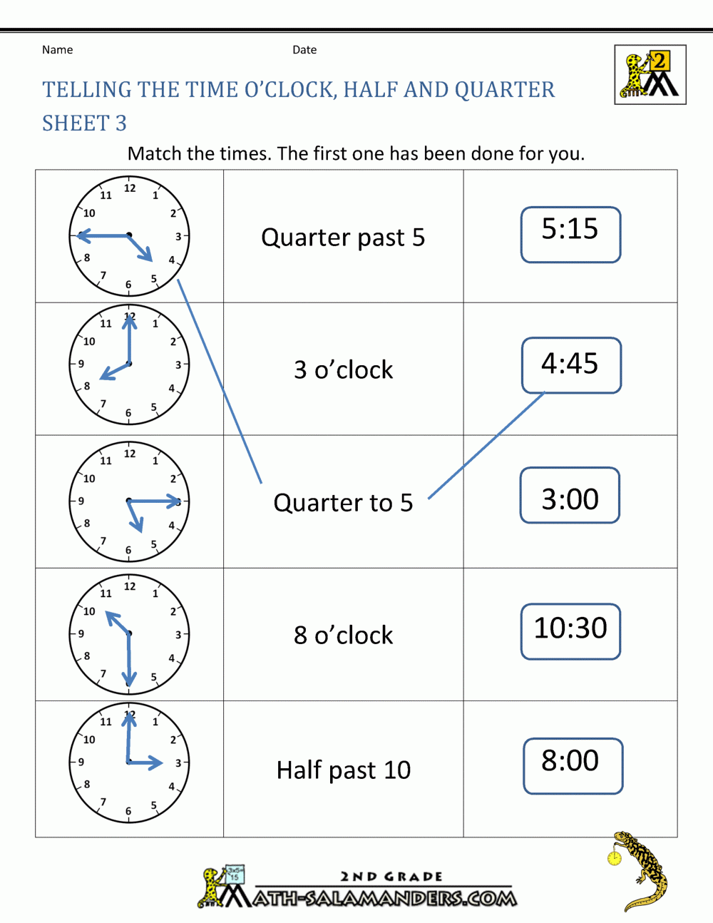 Time Worksheet O clock Quarter And Half Past