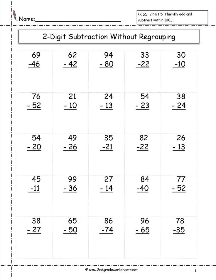 Two Digit Subtraction Without Regrouping Worksheet 2nd Grade Math 