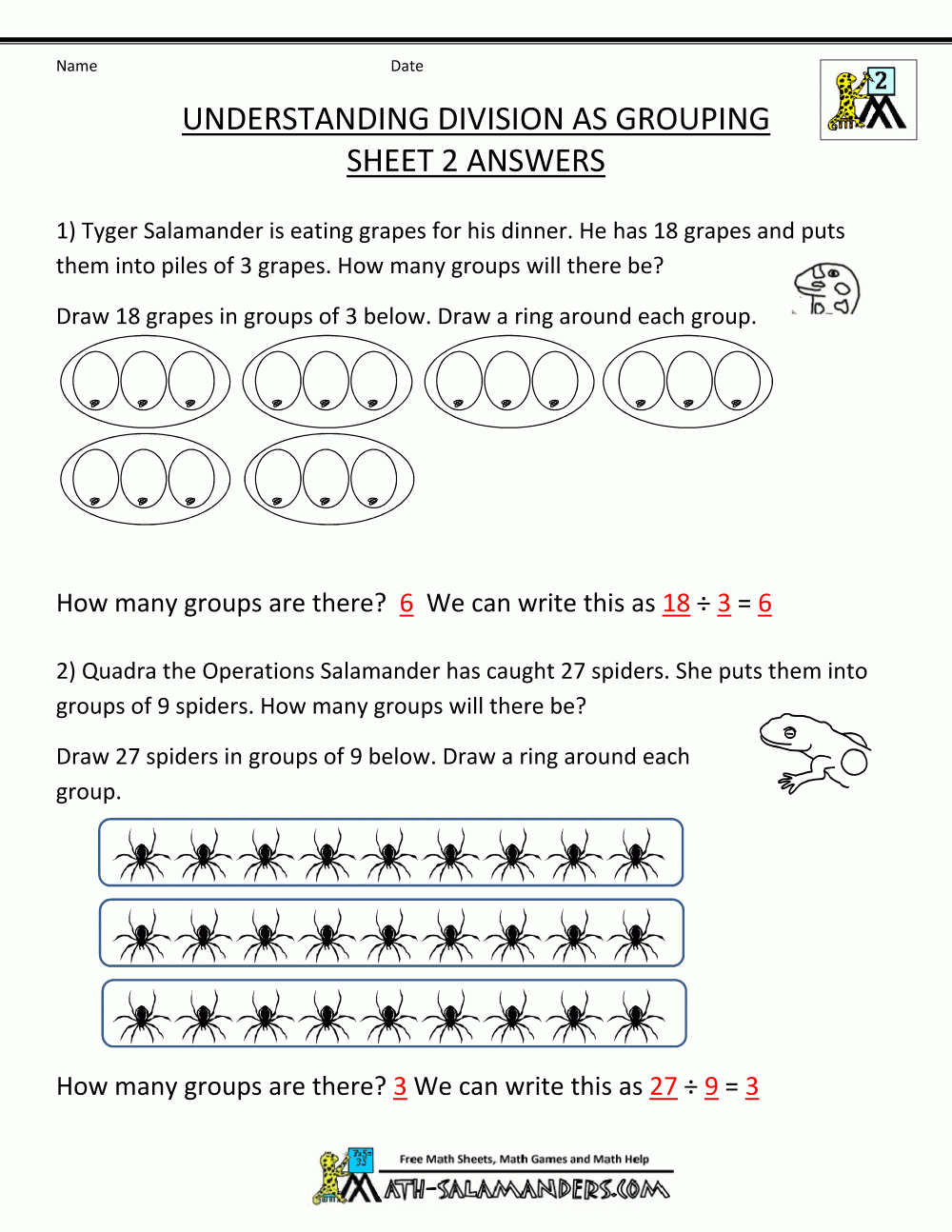 Understand Division As Grouping Sheet 2 Answers Basic Math Worksheets