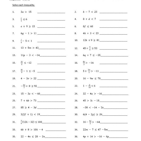 Writing Linear Inequalities From A Graph Worksheet