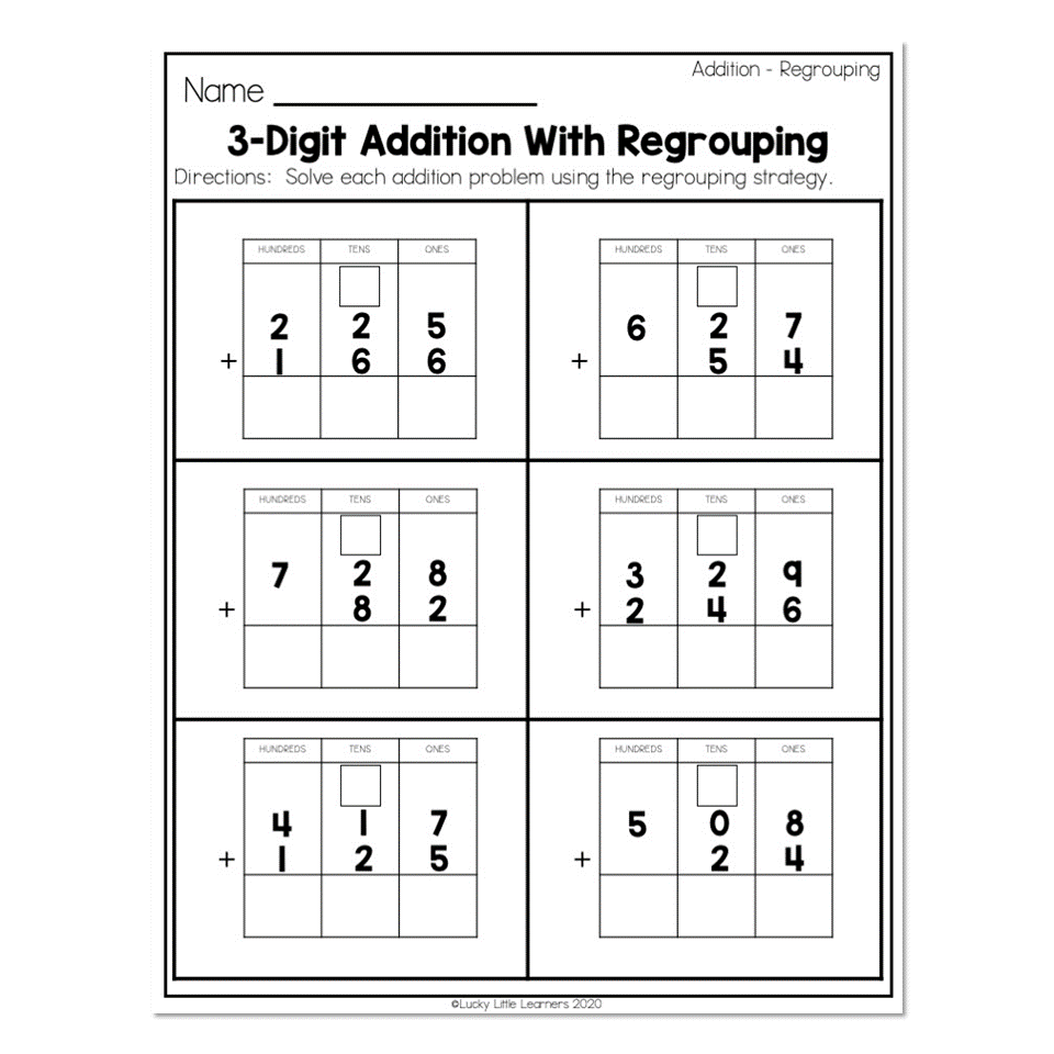 2nd Grade Math Worksheets Place Value Addition Regrouping 3 Digit 