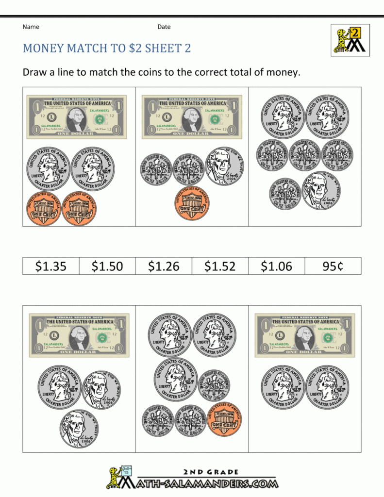 2nd Grade Money Worksheets Up To 2