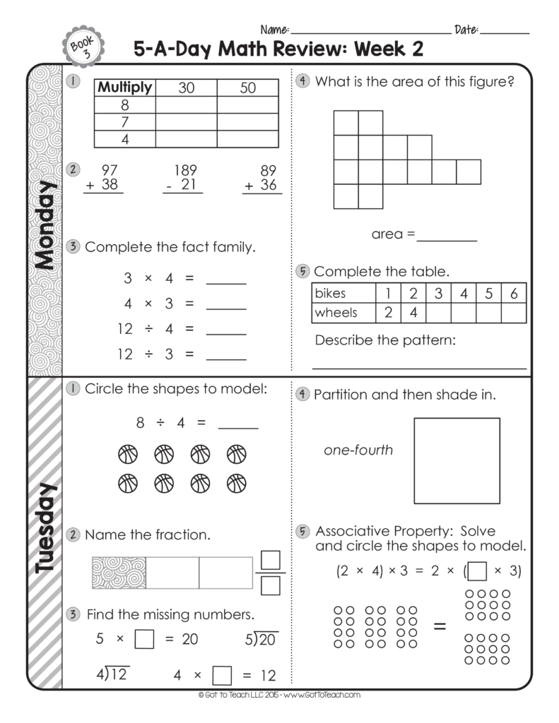 3rd Grade Daily Math Spiral Review Math Spiral Review Spiral Math 