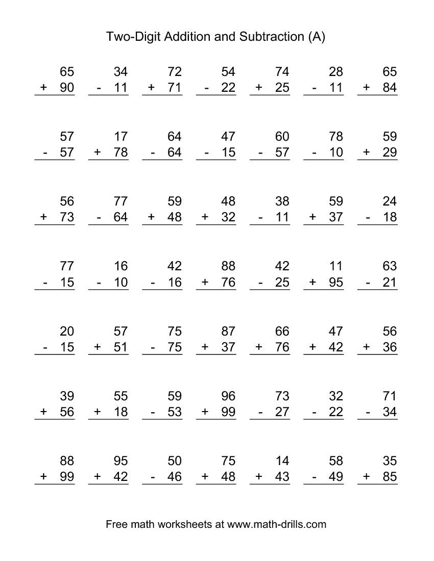 Adding And Subtracting Two digit Numbers 2nd Grade Math Worksheets 