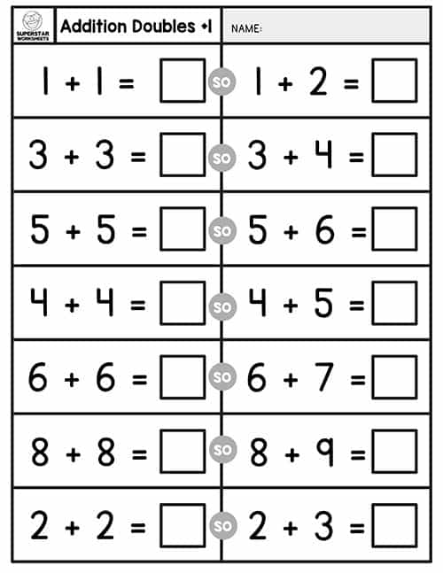 Addition Doubles Worksheets Superstar Worksheets