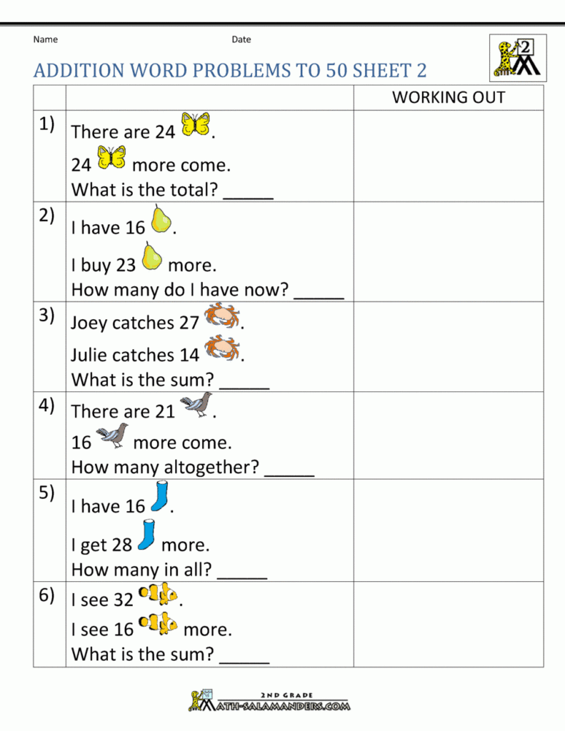 Addition Word Problems 2nd Grade