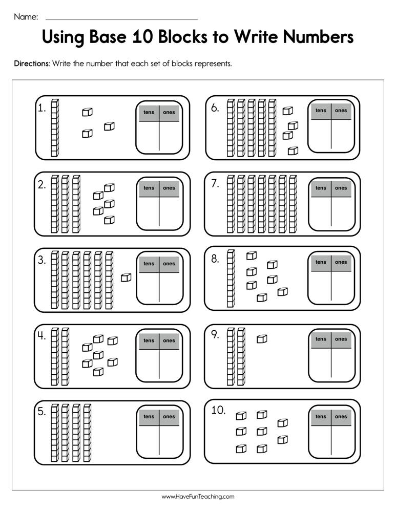 Base Ten Addition Worksheets