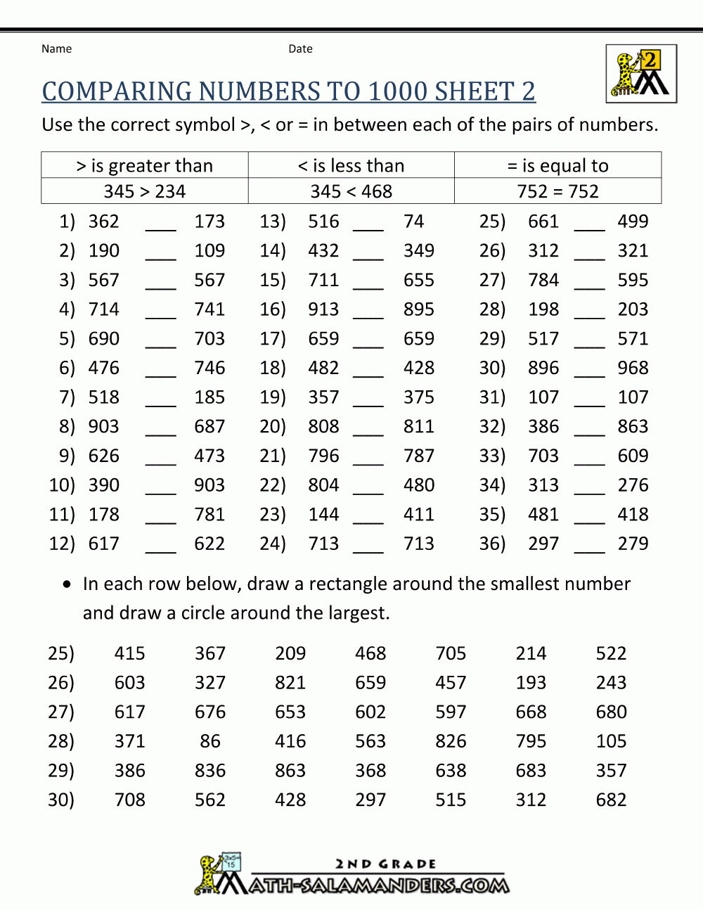 Comparing Numbers To 1000