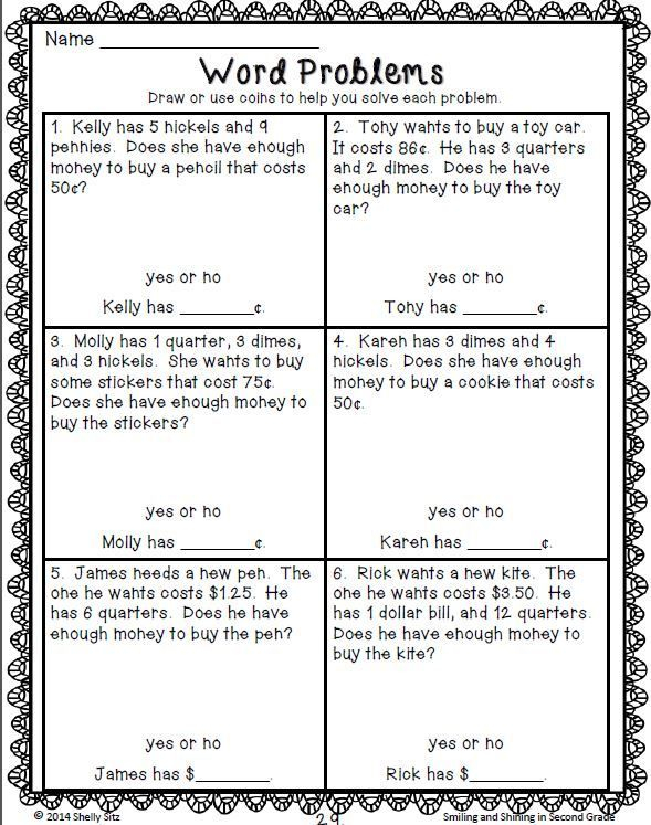Counting Money Worksheets For Second Grade Math Word Problems Money 