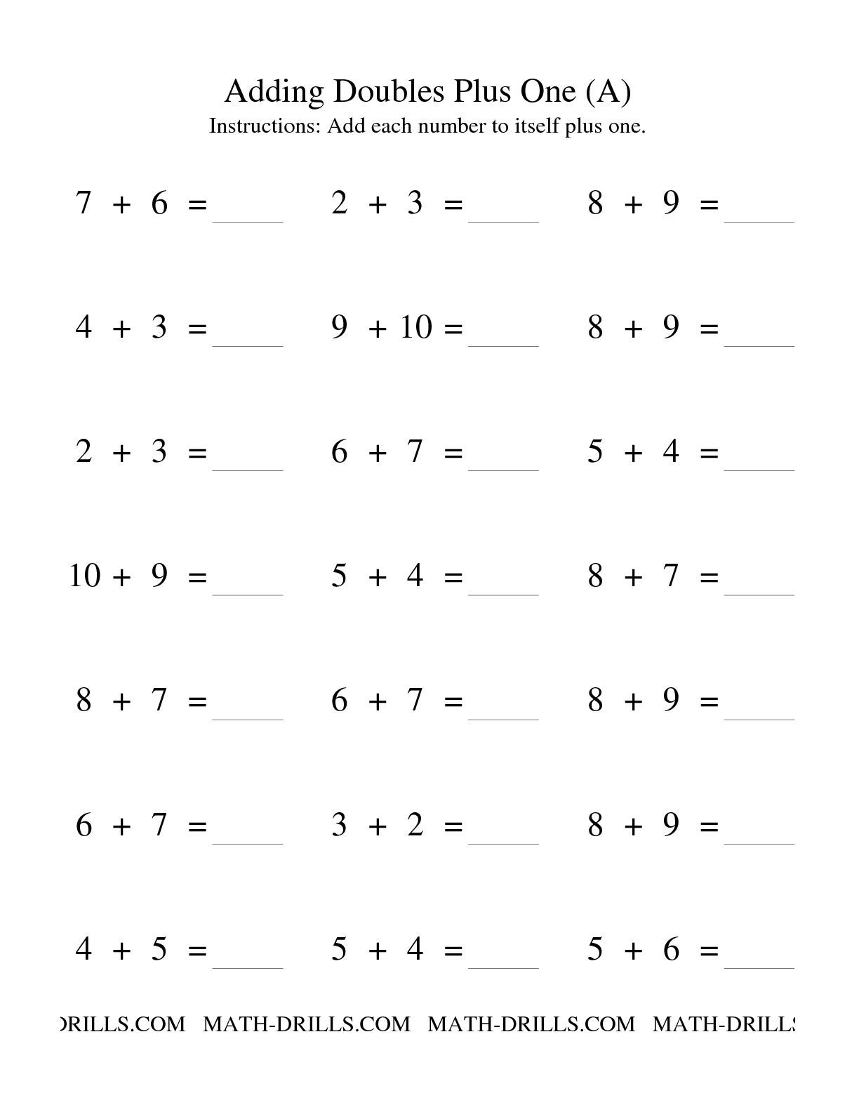 Doubles Addition Worksheets