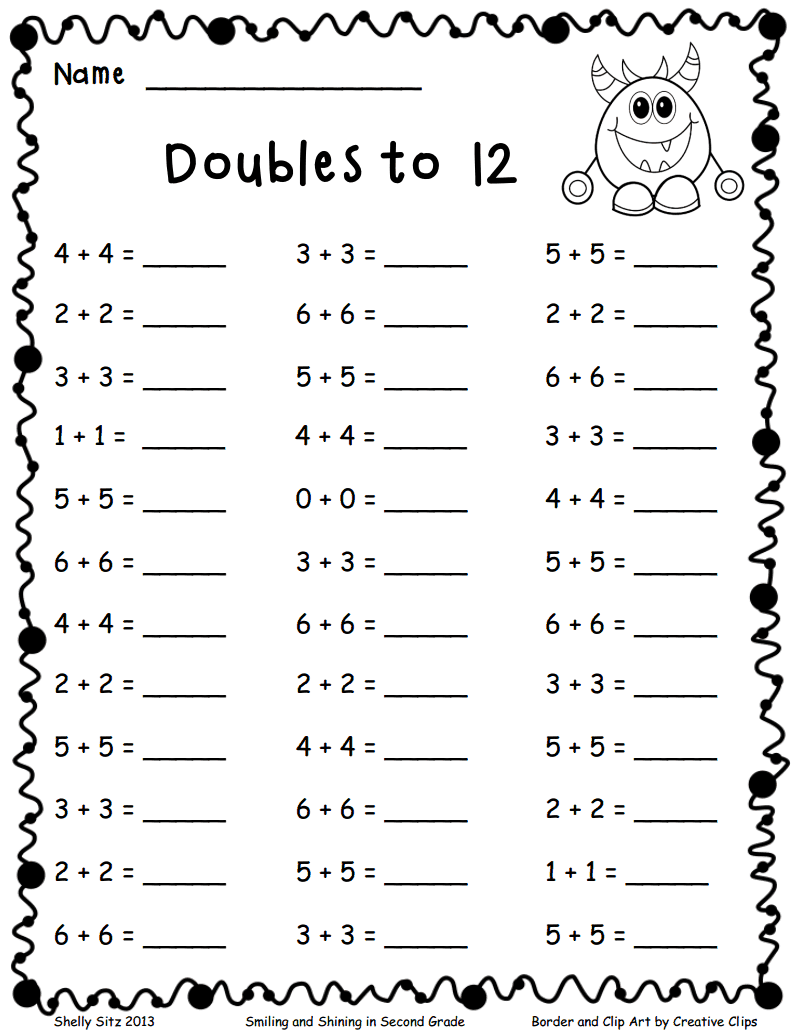 Doubles To 12 pdf Math Fact Worksheets 2nd Grade Math Worksheets