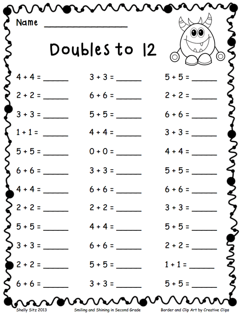 Doubles To 12 pdf Math Fact Worksheets 2nd Grade Math Worksheets 