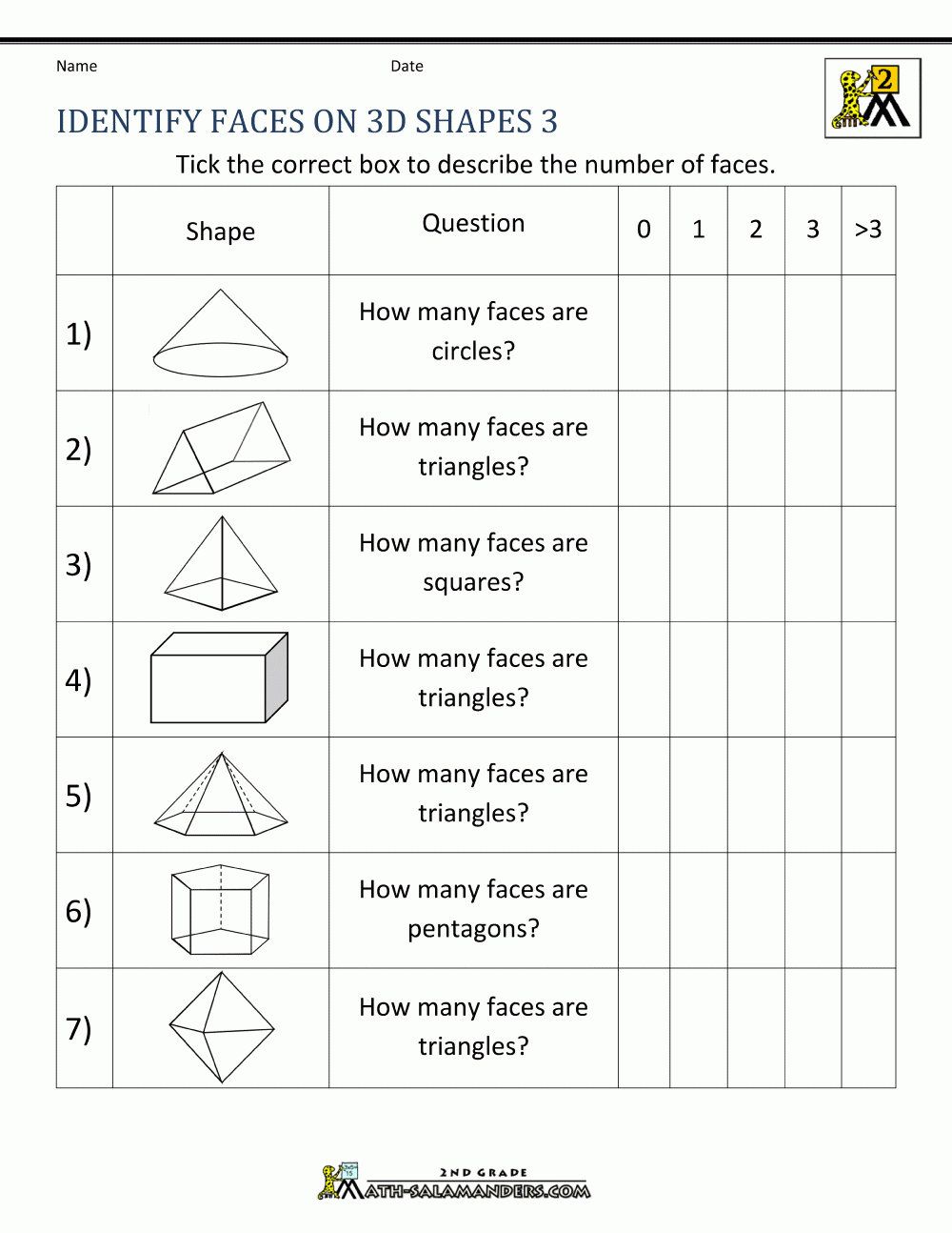 Faces Edges Vertices Worksheetwwwgrade1to6com 2 D And 3 D Shapes 