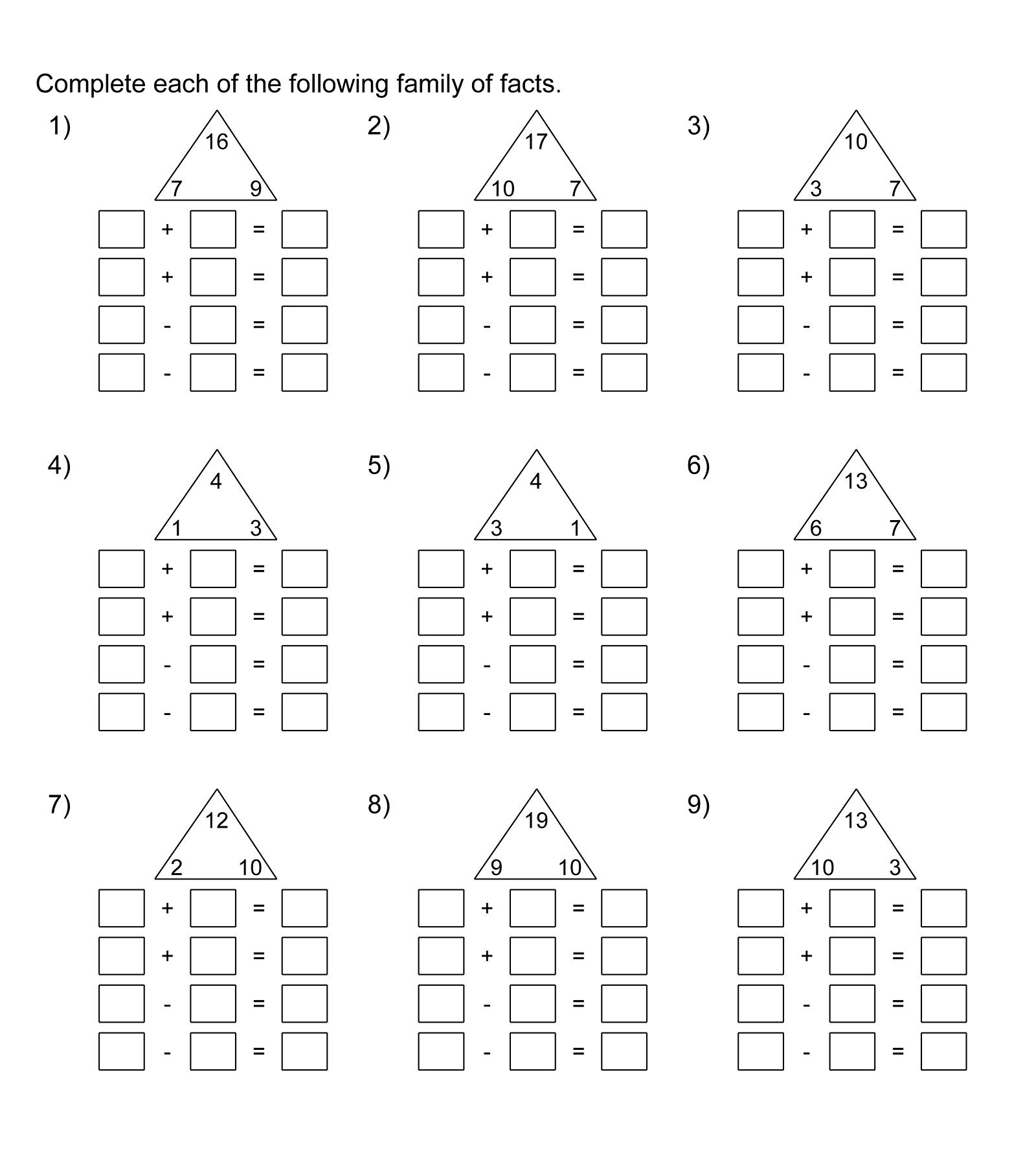 Fact Family Worksheets Pdf Worksheet Now