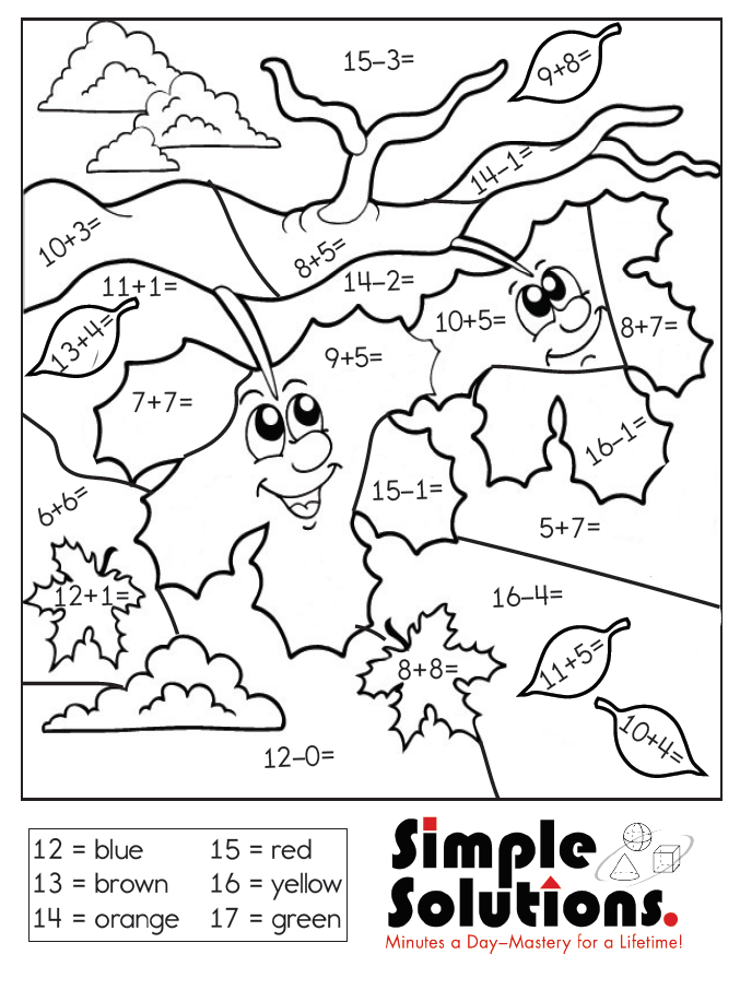 Free Addition And Subtraction Color By Number Page fall addition 