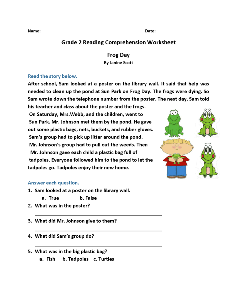 Free Printable English Comprehension Worksheets For Grade 2 2nd Grade 