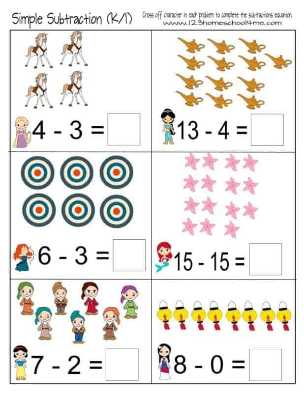 FREE Printable Princess Worksheets Subtraction Worksheets School 